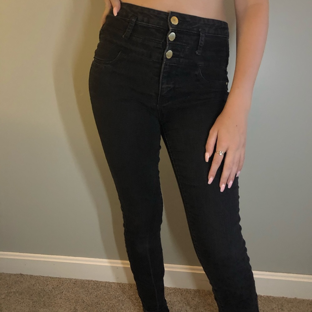 Black High-Waisted Button-up Skinny Jeans